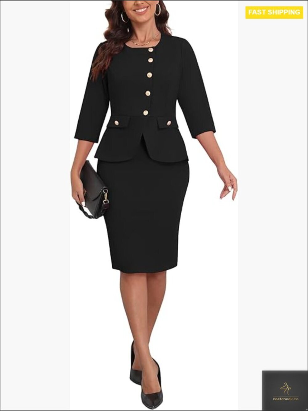 3/4 Sleeve Blazer and Pencil Skirt Suit Set Business Formal Workwear